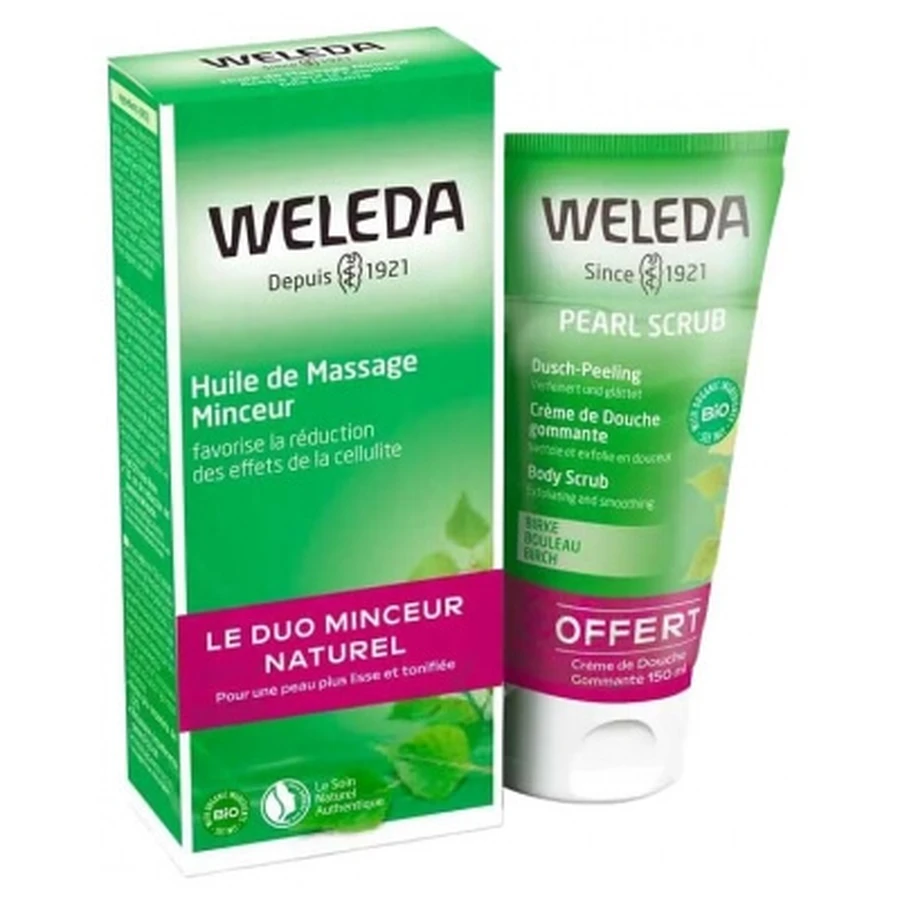Weleda Birken-Schlankheits-Massageöl 200 ml + kostenloses Pearl Scrub Peeling-Duschgel 150 ml