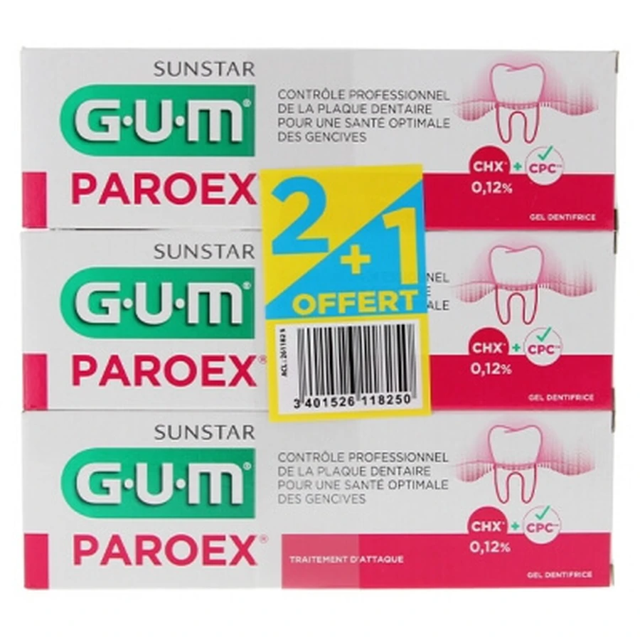 GUM Paroex Gel Dentifrice Lot de 3 x 75 ml