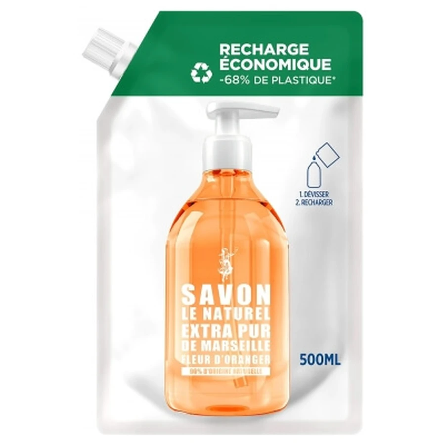 Le Naturel Extra Pure Marseillezeep, Oranjebloesem, 500 ml navulling