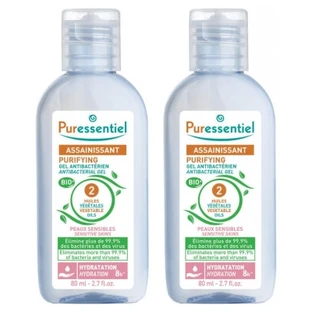 Gel desinfectante antibacteriano Puressentiel con 2 aceites vegetales, paquete de 2 (80 ml cada uno)