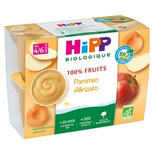 HiPP 100% Fruits Pommes Abricots dès 4/6 Mois Bio 4 Pots