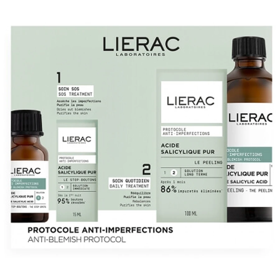 Lierac Protocole Peeling Anti-Imperfections Acide Salicylique Pur 100 ml + Acide Salicylique Pur Le Stop Boutons 15 ml