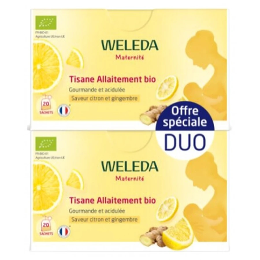 Weleda Maternity Bio-Kräutertee mit Zitrone und Ingwer für stillende Mütter, Packung mit 2 x 20 Teebeuteln