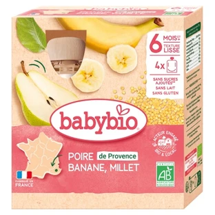 Babybio Peer, Banaan en Gierst, vanaf 6 maanden, biologisch, 4 zakjes van 90 g