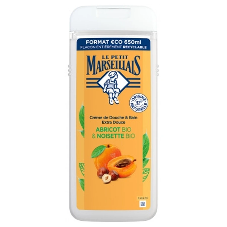 Le Petit Marseillais, crema de ducha y baño extra suave con albaricoque y avellana ecológicos, 650 ml
