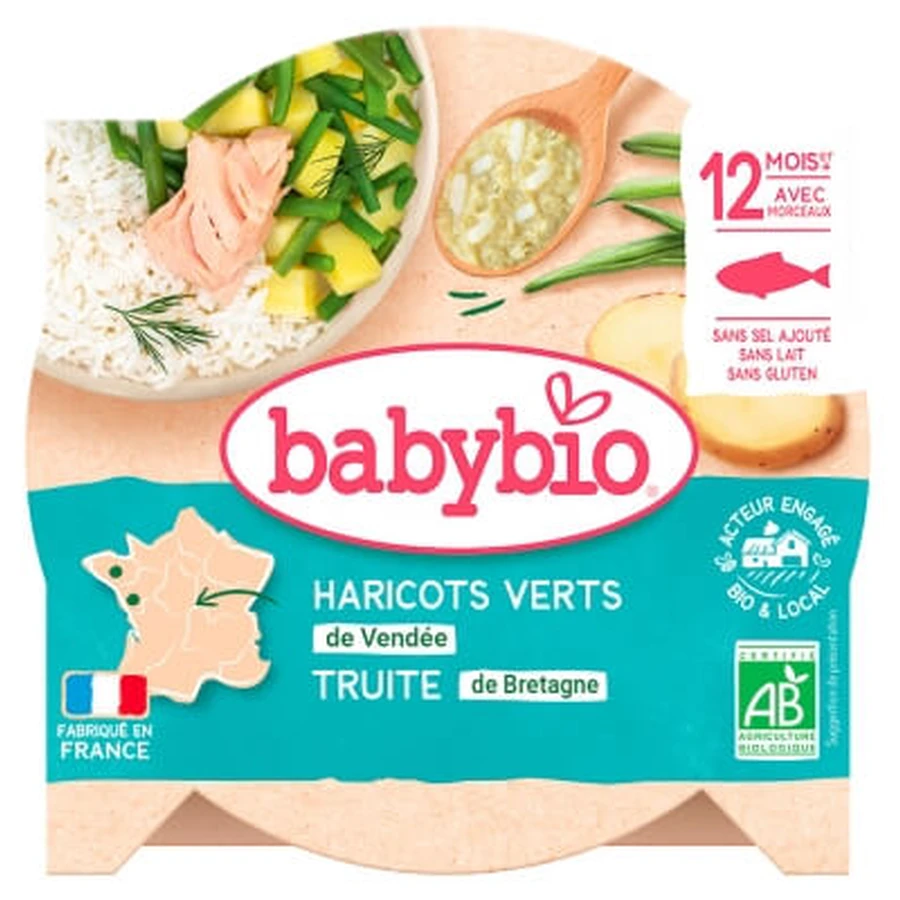 Babybio Green Bean and Trout Stew, 12 Months and Up, Organic, 230 g