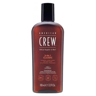 American Crew 3 en 1, formato de viaje: champú, acondicionador y gel de ducha para el cabello y el cuerpo (100 ml), revitalizante, hidratante y calmante