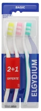 Elgydium Basic – Periuță de dinți moale, set de 2 + 1 gratuită