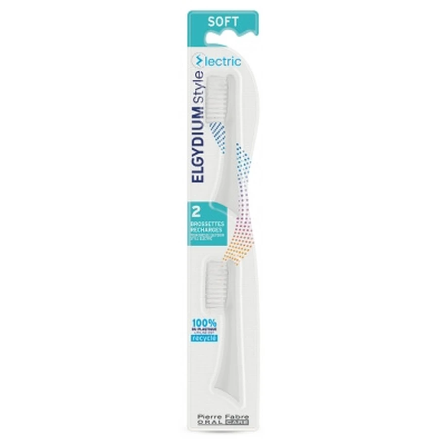 Elgydium Style – Ersatzbürstenköpfe für elektrische Zahnbürsten (2er-Pack, weich)
