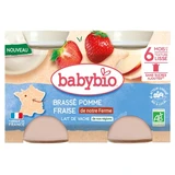 Babybio babyvoeding met koemelk, appel-aardbei, vanaf 6 maanden, biologisch, 2 potjes van elk 130 g