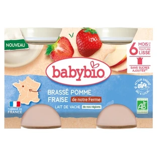 Babybio Apfel-Erdbeer-Babynahrung aus Kuhmilch, ab 6 Monaten, Bio, 2 Gläschen à 130 g