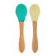 Set of 2 spoons with silicone tip and bamboo handle, Aqua Green/Mellow Yellow, Minikoioi