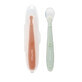 Set of 2 silicone spoons and protective box, cream and grey, Nattou