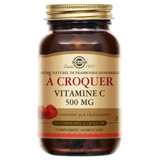Solgar Vitamina C 500, sabor a frambuesa y arándano rojo, 90 comprimidos masticables