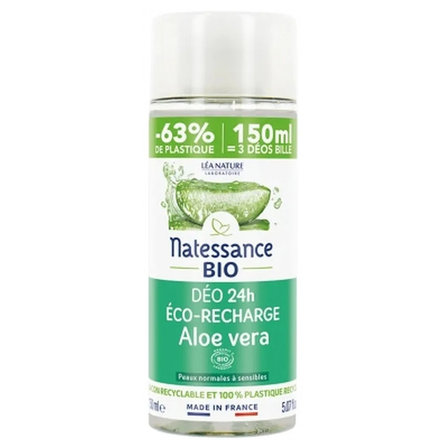 Natessance 24-uurs biologische aloë vera-deodorant navulling, 150 ml