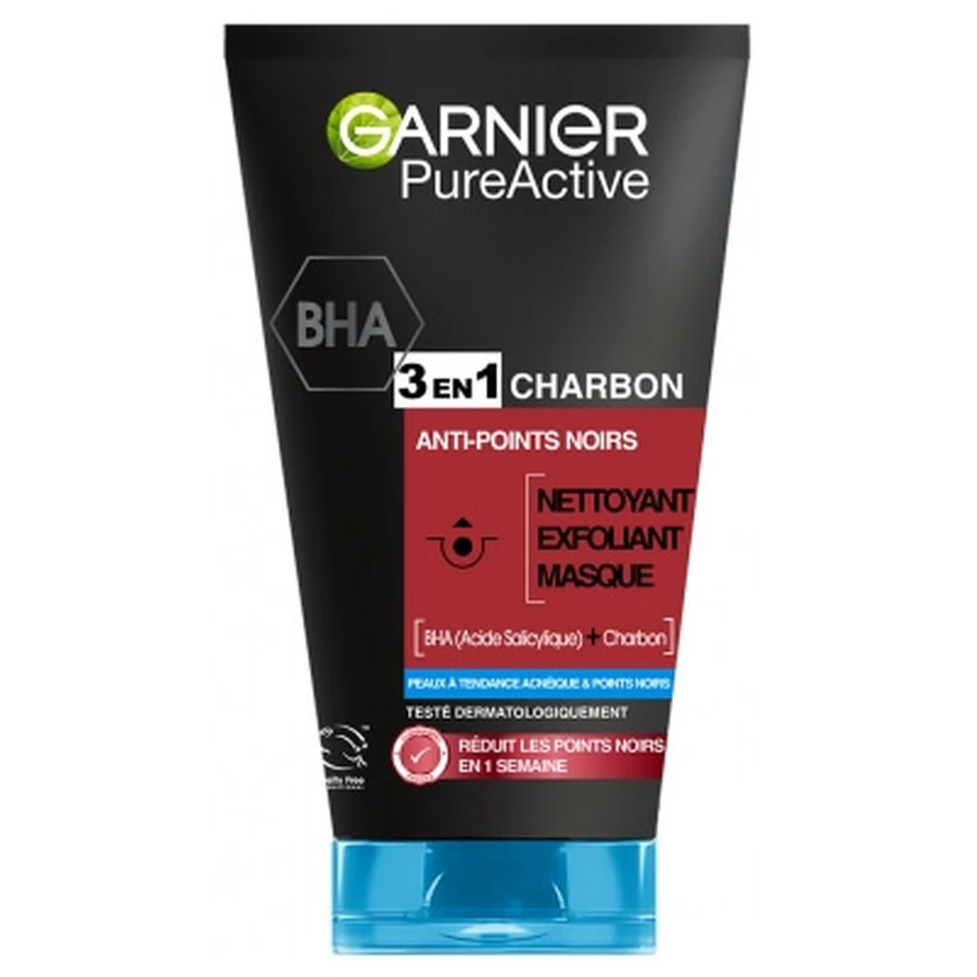 Garnier PureActive 3en1 Charbon Nettoyant Anti-Points Noirs 150 ml