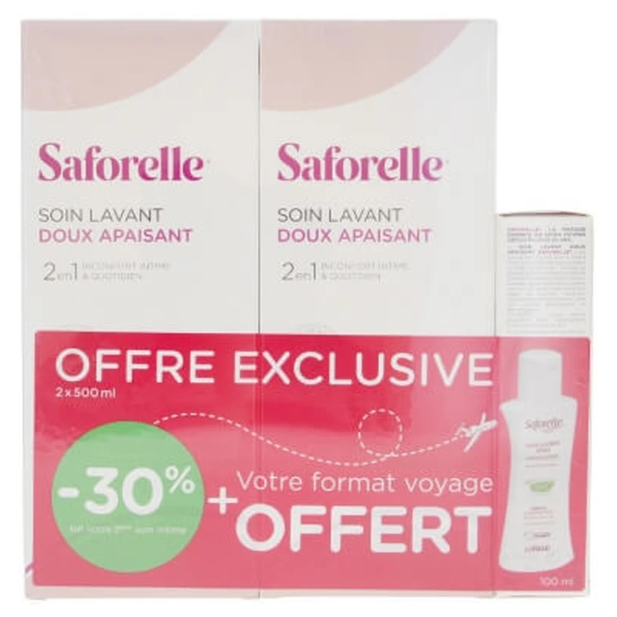Saforelle Milde Reinigingslotion, 2-pack (elk 500 ml) + Gratis 100 ml Milde Reinigingslotion