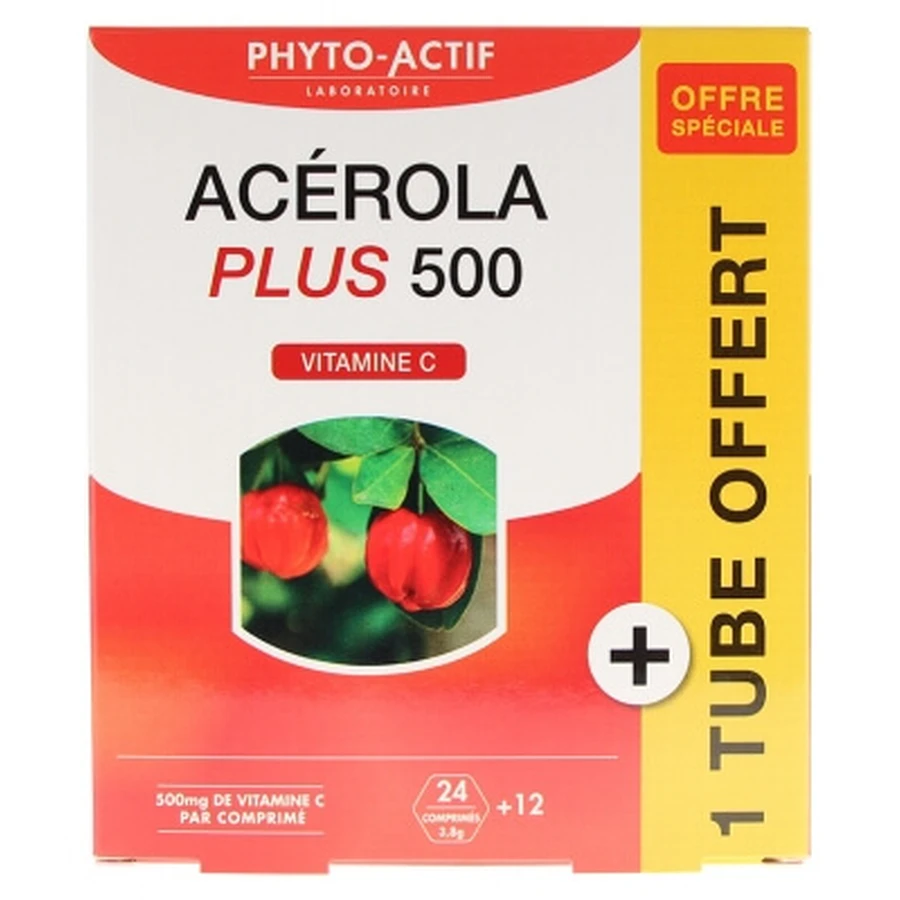 Phyto-Actif Acerola Plus 500, 24 Tabletten + 1 Tube gratis