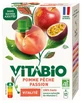 Vitabio: Manzana, melocotón y maracuyá ecológicos, 4 bolsitas de 100 g cada una