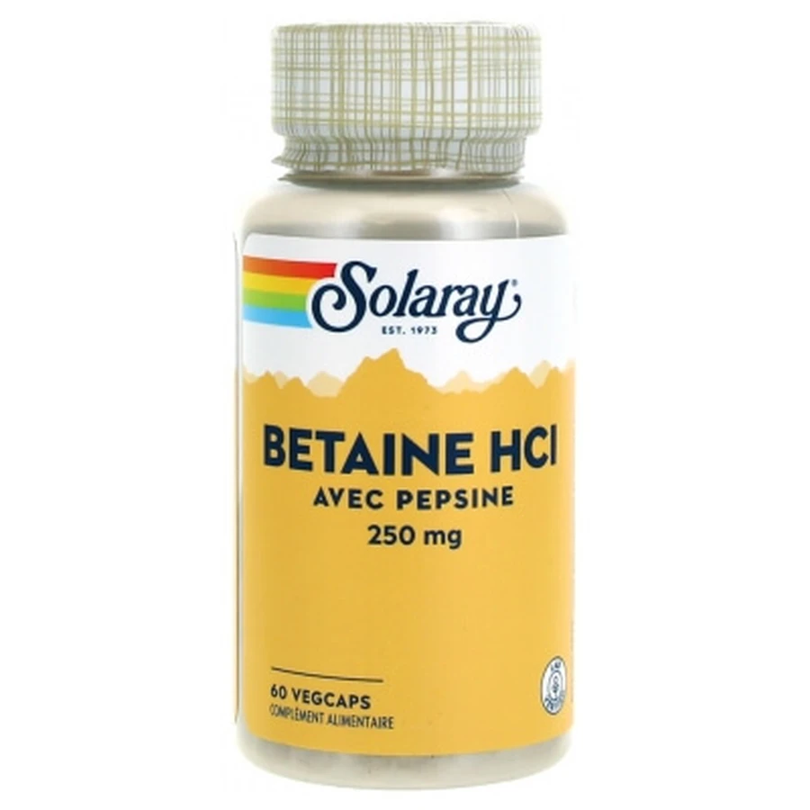 Solaray Betain-HCl mit Pepsin 250 mg, 60 vegetarische Kapseln
