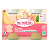 Babybio Banaan & Appel, vanaf 4 maanden, biologisch, 2 potjes van 130 g