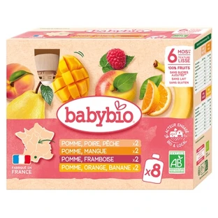 Babybio 100% fruit, vanaf 6 maanden, biologisch, 8 zakjes van 90 g