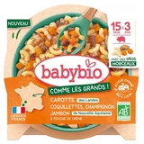 Babybio: zanahorias, coquillettes, champiñones y jamón — Para niños de 15 meses a 3 años — Ecológico, 200 g