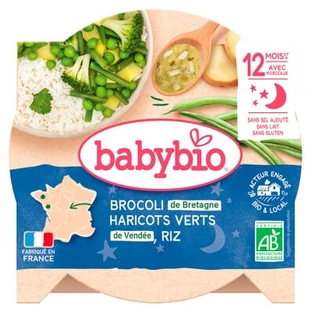 Babybio Good Night: Delicia de brócoli, judías verdes y arroz — A partir de los 12 meses — Ecológico — 230 g
