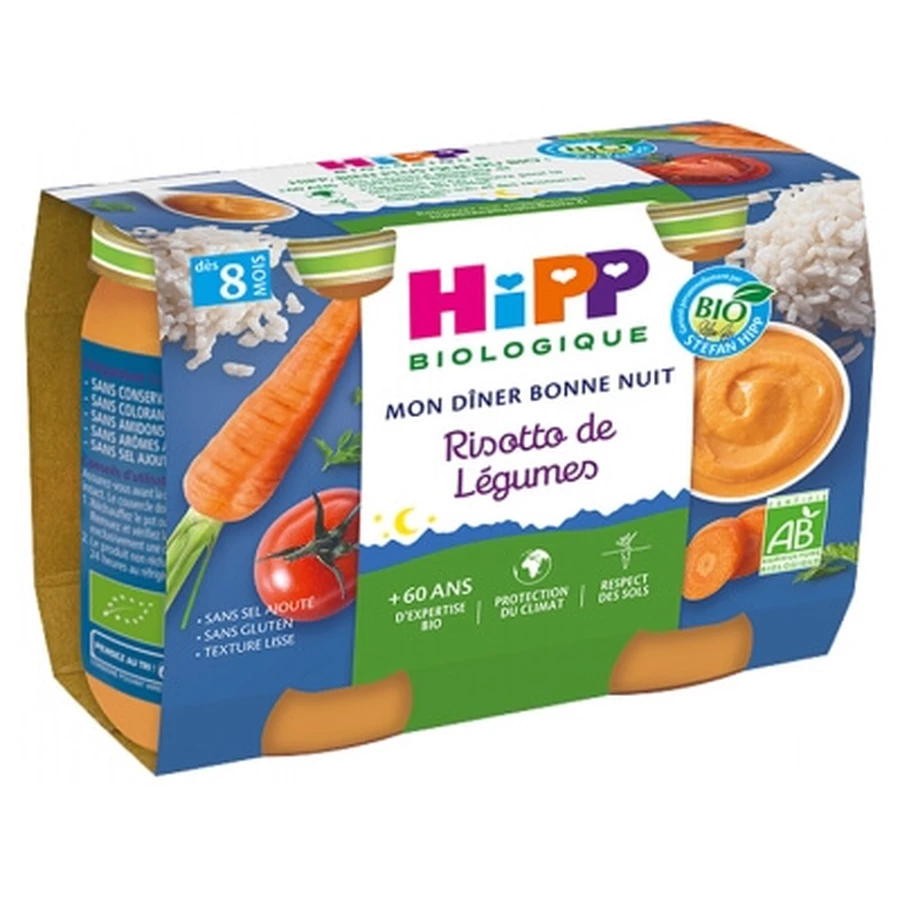 HiPP My Goodnight Dinner Biologische groenterisotto, vanaf 8 maanden, 2 potjes
