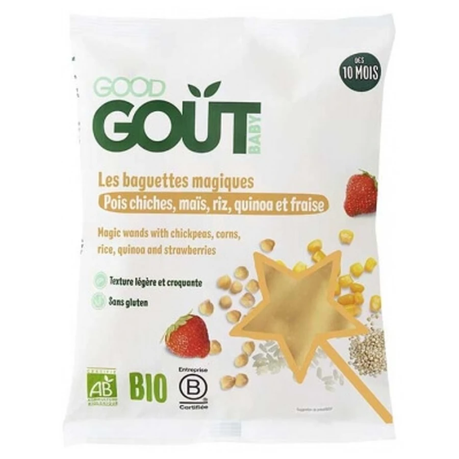 Good Goût Les Baguettes Magiques Pois Chiches Maïs Riz Quinoa et Fraise Dès 10 Mois Bio 35 g