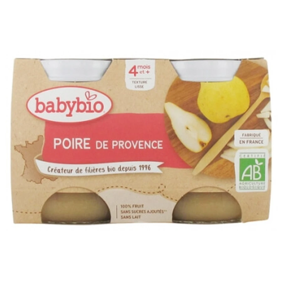 Babybio Pera, a partir de los 4 meses, ecológico, 2 tarros de 130 g