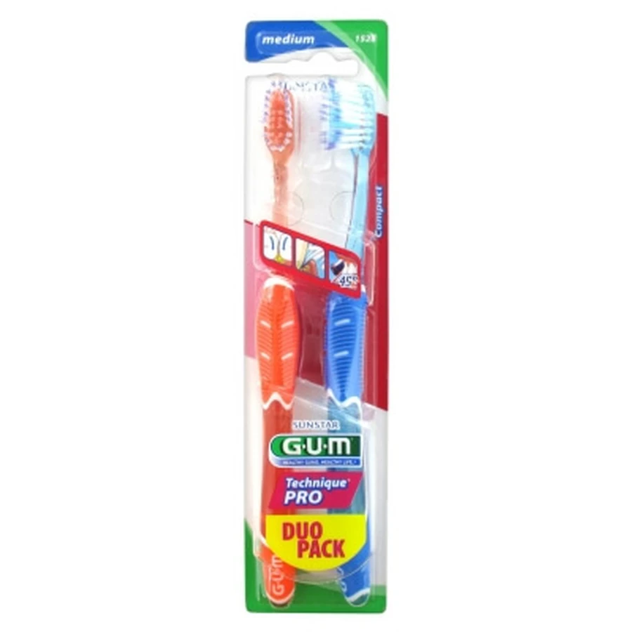 Paquete doble GUM Technique Pro: 2 cepillos de dientes de cerdas medias 1528