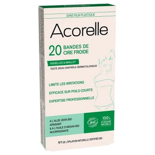 Acorelle Organic Cold Wax Strips for Underarms & Bikini Line, 20 Strips