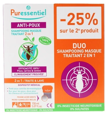 Puressentiel Anti-Lice 2-in-1 Treatment Shampoo and Mask, Pack of 2 x…