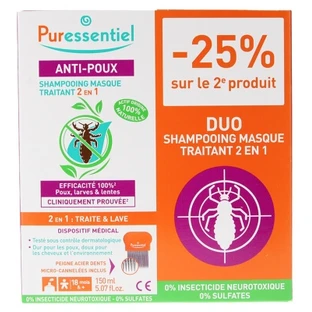 Puressentiel Anti-Läuse-2-in-1-Behandlungsshampoo und -Maske, 2er-Pack à 150 ml