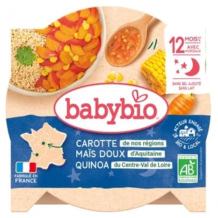 Babybio „Good Night“ – Püree aus Möhren, Zuckermais und Quinoa, ab 12 Monaten, Bio, 230 g