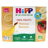 HiPP 100 % Obst: Äpfel und Bananen, ab 4–6 Monaten, Bio, 4 Gläschen