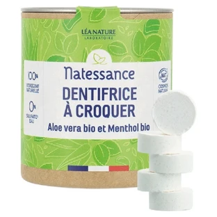 Natessance Kautabletten-Zahnpasta mit Bio-Aloe Vera und Bio-Menthol, 80 Tabletten