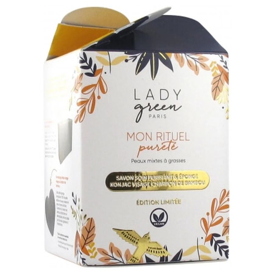 Jabón purificante ecológico Lady Green, 100 g + Esponja Konjac con carbón de bambú