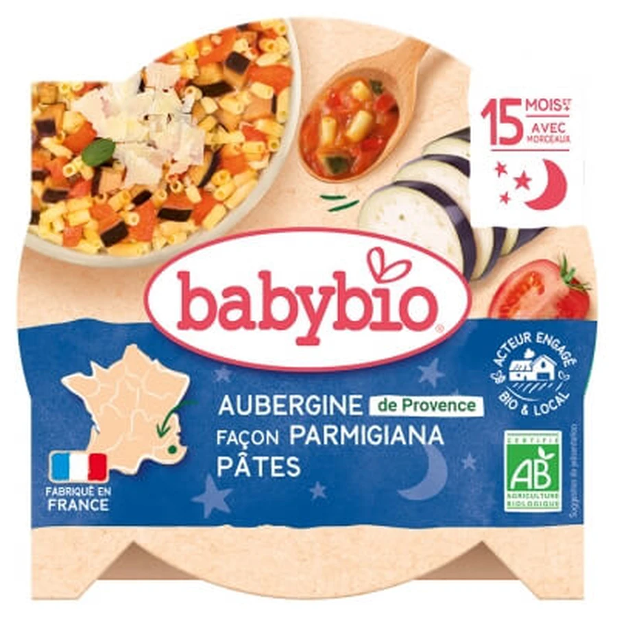 Babybio Good Night Eggplant Parmigiana-Style Pasta, 15 Months and Up, Organic, 260 g