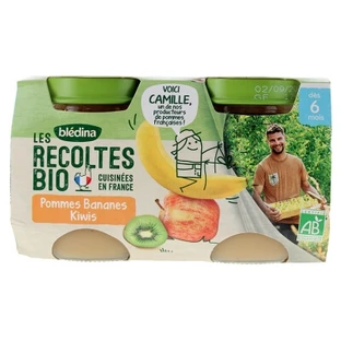 Blédina Bio-Früchte: Äpfel, Bananen und Kiwis – für Babys ab 6 Monaten – Bio – 2 Gläschen
