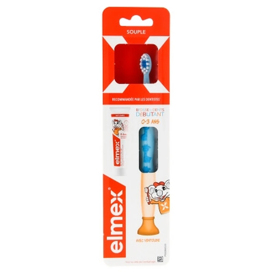 Elmex Soft Toothbrush for Beginners, Ages 0–3 + Mini Anti-Cavity Toothpaste, Ages 0–6, 12 ml
