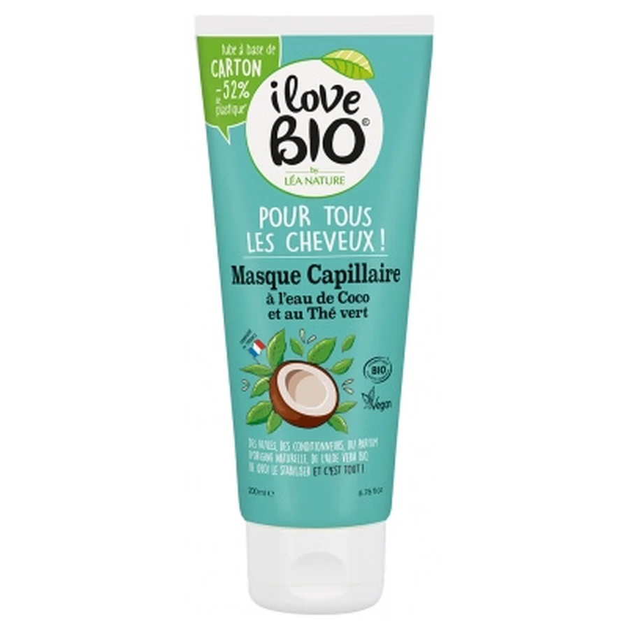 Mascarilla capilar «I Love Bio» con agua de coco ecológica y té verde, 200 ml