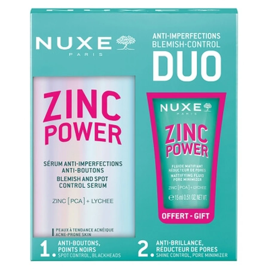 Nuxe Zinc Power Sérum Anti-Imperfections Anti-Boutons 30 ml + Fluide Matifiant Réducteur de Pores 15 ml Offert
