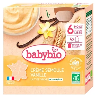 Crema de sémola con vainilla ecológica Babybio, a partir de los 6 meses, 4 sobres de 85 g