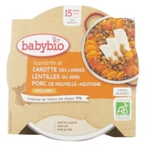 Babybio: Guiso de zanahoria, lentejas y carne de cerdo, a partir de los 15 meses, ecológico, 260 g