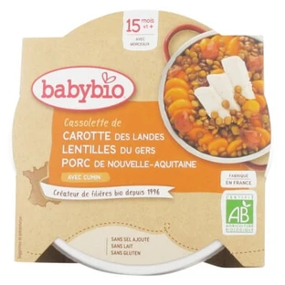 Babybio Auflauf mit Möhren, Linsen und Schweinefleisch, ab 15 Monaten, Bio, 260 g