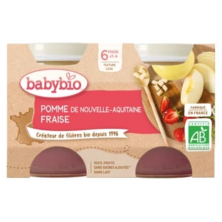 Babybio Manzana y fresa, a partir de los 6 meses, ecológico, 2 tarros de 130 g