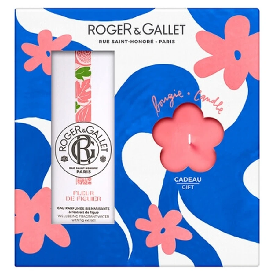 Set de regalo de Roger & Gallet «Fleur de Figuier» con agua perfumada para el bienestar, 100 ml + vela perfumada de regalo, 85 g