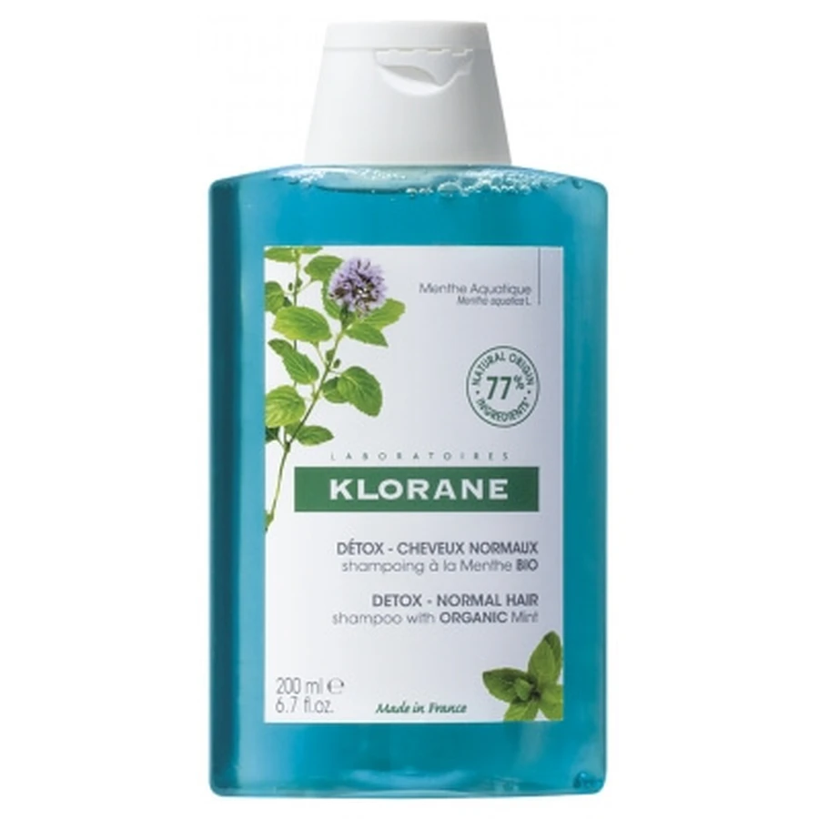 Klorane Detox - Champú de menta ecológica para cabello normal, 200 ml